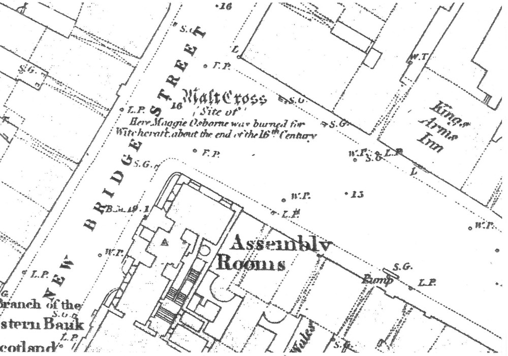 In the 1856 First Edition of the Ordnance Survey, the site of the Malt Cross is noted as the place of Maggie’s execution, dated to around the end of the sixteenth century.